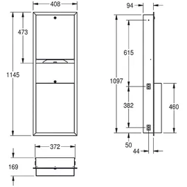 KWC Papier-Abfall-Kombi Unterputz 408x1145x169 mm ca. 23 l Silber