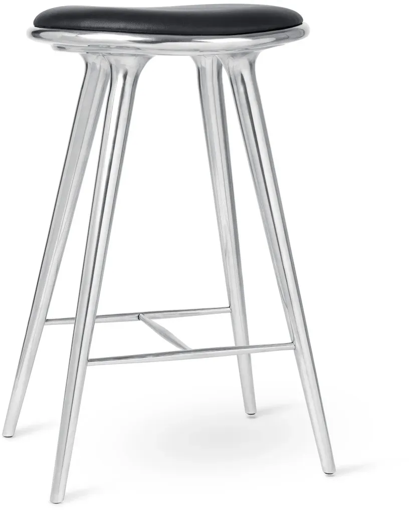 Mater High Barhocker, höhe 74 cm, polished aluminum / leder schwarz
