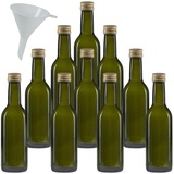 mikken 10 x grüne Glasflasche 250 ml, Ölflasche mit Schraubverschluss inkl Trichter