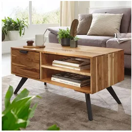 FineBuy Couchtisch Industrial Braun Akazie 95 x 45 x 45 cm