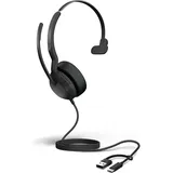 JABRA Evolve2 50 Telefon On Ear Headset kabelgebunden, Bluetooth® Mono Schwarz