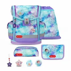 Belmil Classy Plus Schulranzen-Set 5-teilig Mermaids mit Brustgurt, Magnetverschluss, Patch Set 3 Stück Mermaids Schulrucksack