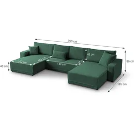 beautysofa Eckcouch Cordstoff U-Form mit Schlaffunktion 2-Sitzer Grün