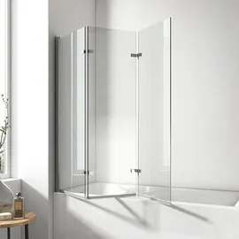 EMKE Duschwand für Badewanne 120x140 cm, Badewannenaufsatz 3-teilig Faltbar Badewanne-Duschwand, Duschtrennwand für Badewannen Badewannenfaltwand 6 mm Sicherheitsglas Duschabtrennung Badewanne