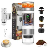 Trywise Tragbare espressomaschine Kaffeemaschine, 3-in-1 Reisekaffeemaschine, Elektrische Heizung, Wiederaufladbare 12V Kaffeemaschine, Kompatibel mit Espressokapseln und gemahlenem Kaffee (Weiß)