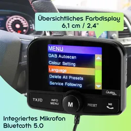 casativo-tech Einfach DAB+ über FM hören - 4in1 Kfz DAB Radio Empfänger mit Bluetooth 5.0, Freisprechanlage & FM Transmitter - Kristallklarer Digital-Sound im