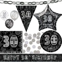 Party Deko Set schwarz 30. Geburtstag Partyset Deko Set silber Party Dekoration Geburtstagsdeko