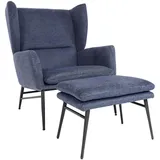 Mendler Lounge-Sessel HWC-L62 Stoff/Textil 80 x 80 x 100 cm Blau mit Hocker