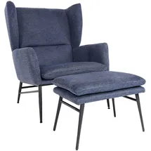 Mendler Lounge-Sessel HWC-L62 Stoff/Textil 80 x 80 x 100 cm Blau mit Hocker