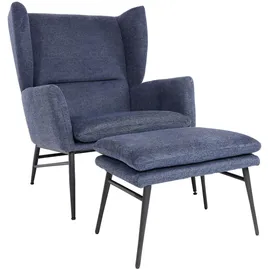 Mendler Lounge-Sessel HWC-L62 Stoff/Textil 80 x 80 x 100 cm Blau mit Hocker