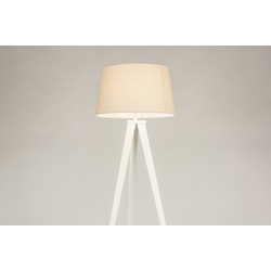 Stehleuchte Laendlich Modern Stoff Metall Weiss Matt Beige Sand Rund