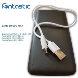 Fontastic Renz10 10.000mAh, 2x USB-A & 1x Typ-C Ladezustandsanzeige, In & Output 5V / 2A, - Weiß