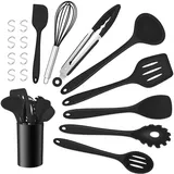 TEAMFAR Küchenhelfer Set, 17 Stück Silikon Küchenutensilien Kochbesteck Set, Hitzebeständiger Schwarz Kochutensilien mit Utensilienhalter, Giftfrei & Geruchsfrei, Antihaft & Spülmaschinenfest