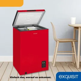 Exquisit Gefriertruhe, Kombigerät, 2-in-1, 99 Liter, Tiefkühltruhe, Kühlen, 4-Sterne-Gefrieren, Gefriertruhe klein, Toplader, Gefrierkorb, GT100-050E rot