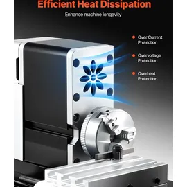 Vevor Mini-Drehmaschine aus Metall 70x130 mm, Fräsmaschine 20000 U/min, 36 W Hochleistungsmotor, 3-Backenfutter, didaktische Metalldrehmaschine mit Schutz für die Bearbeitung von Präzisionsteilen
