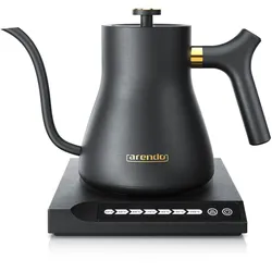 Arendo Edelstahl Wasserkocher mit Temperatureinstellung, 40° bis 100°, Warmhaltefunktion, Zwischenmessungen, 0,5 Liter, asiatisches Design