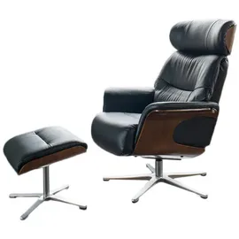 KAWOLA Relaxsessel TOSAR Leder 83 x 110 x 89 cm Schwarz mit Hocker