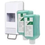 Blanc HYGIENIC Softflaschenspender 2.000 ml + 2x 2L-Vakuumflaschen Handreinigungspaste viskose, Titan Basis pH-neutral
