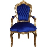 Casa Padrino Barock Esszimmerstuhl Blau/Gold mit Armlehnen - Barockstuhl - Möbel