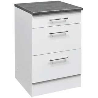 Mid.you Küchenunterschrank, Weiß, Grau, Metall, 3 Schubladen, 60x90x60 cm, Küchen, Küchenmöbel, Küchenschränke, Küchenunterschränke