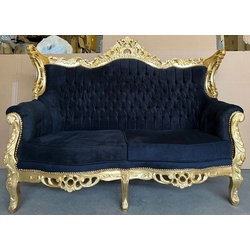 Casa Padrino Barock 2er Sofa Schwarz / Gold - Handgefertigtes Antik Stil Wohnzimmer Sofa - Antik Stil Wohnzimmer Möbel - Barock Wohnzimmer Möbel - Edel & Prunkvoll