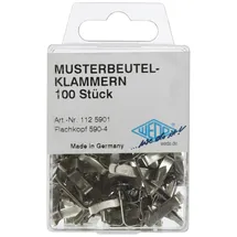 Wedo 1125901 Musterbeutelklammern (Flachkopf 590-4 in SB-Klarsichtdose, 100 stück) silber