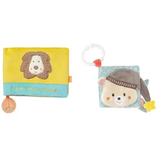 Fehn Baby Fotoalbum Löwe – Erinnerungsbuch Fotobuch & Soft Bilderbuch Bruno – Baby Fühlbuch aus Stoff mit Tier Motiven - Stoffbuch Spielzeug zum Aufhängen für Kinderwagen und Babyschale