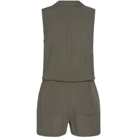 LASCANA Kurzoverall aus gewebter Viskose, ärmelloser Jumpsuit mit Hemdblusenkragen grün 38