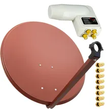 PremiumX SAT Anlage 80cm Sat Antenne Ziegelrot Satellitenschüssel TV Schüssel Satellitenantenne Quad LNB 4 TN 8 Stecker