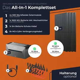 solarway All In One Balkonkraftwerk 2000 W / 800 W inkl. 1,6 kWh Anker Solix 2 Pro Speicher