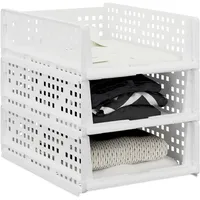 Relaxdays Schrank Organizer 3er Set stapelbare Aufbewahrungsboxen 13 x 33,5 x 43,5 cm Weiß