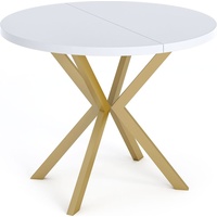 Runder Ausziehbarer Esstisch - Loft Style Tisch mit Goldenen Metallbeinen - 100 bis 180 cm - Industrieller Rund Tisch für Wohnzimmer - Spacesaver ...