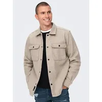 ONLY & SONS Regular Fit Hemdjacke mit Brustpattentaschen Modell 'ASH', Beige, XXL