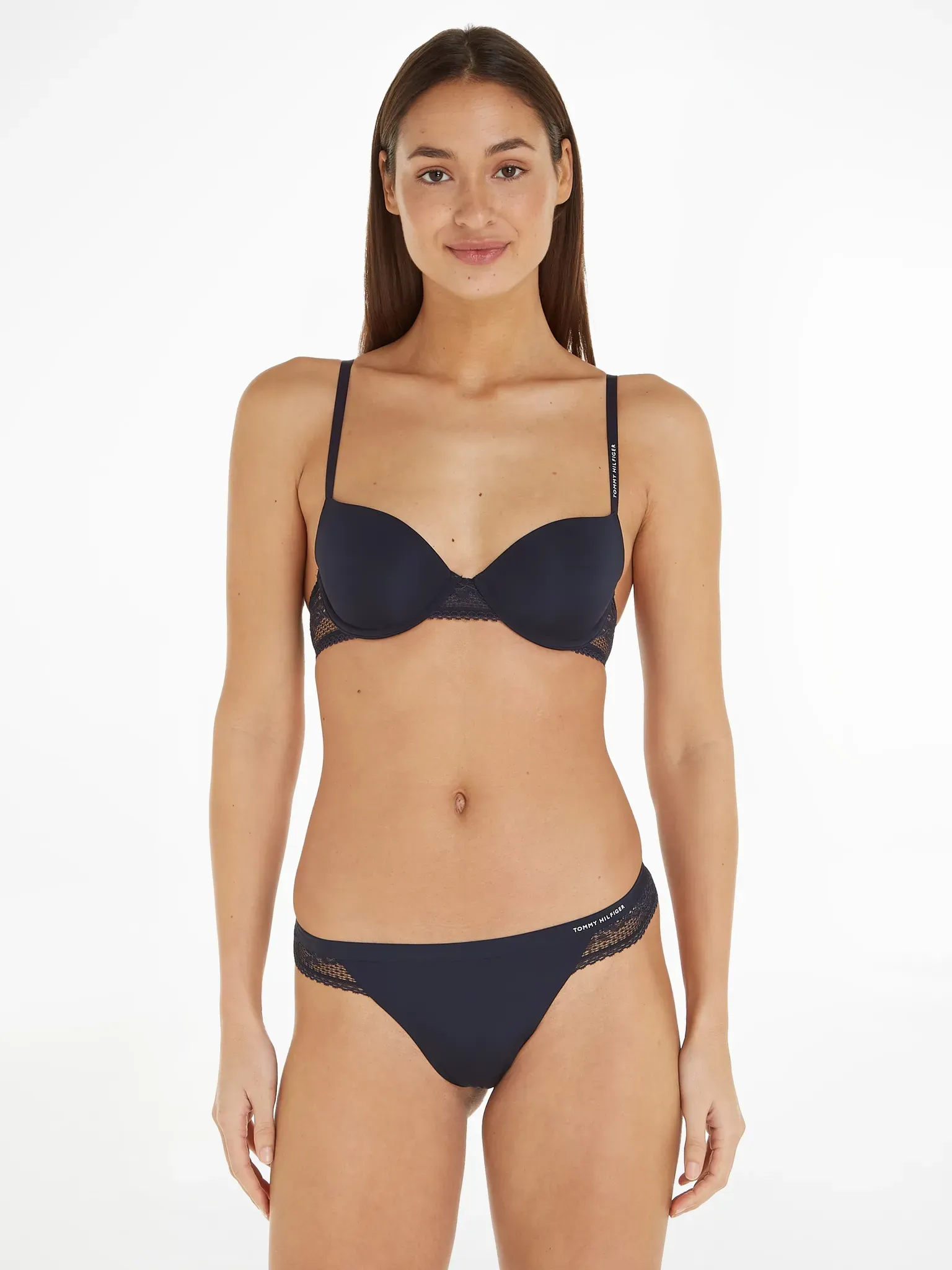 String, Damen, Gr. S (36), blau (dunkelblau), Microfaser, Obermaterial: 79% Polyamid, 21% Elasthan, TOMMY HILFIGER UNDERWEAR, unifarben, Unterhosen String, mit Spitzendetails