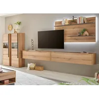 furn.design Wohnwand Center, (Wohnkombination in Evoke Eiche mit grau, 5-teilig, 440 x 180 cm), mit XXL Lowboard beige
