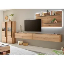 furn.design Wohnwand Center, (Wohnkombination in Evoke Eiche mit grau, 5-teilig, 440 x 180 cm), mit XXL Lowboard beige