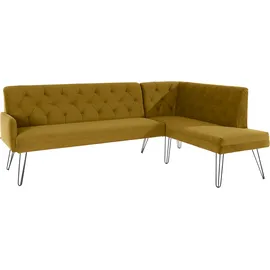 exxpo - sofa fashion Eckbank EXXPO - SOFA FASHION "Doppio, Chesterfield Optik, komfortabel und bequem, hohe Designfüße", gold (antic gold), B:158cm H:90cm T:236cm, 100% Polyester, Sitzbänke, Eckbank, Frei im Raum stellbar