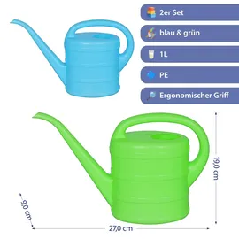 Cepewa Gießkanne 2er Set 1 l blau/grün 19 x 27 x 9 cm