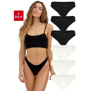 Fabio Farini String Damen Unterhosen - Frauen Tanga aus Baumwolle (Packung, 6-St) im sportlichen Schnitt bunt|schwarz XL