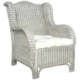 Homgoday Sessel mit Kissen Fernsehsessel Loungesessel Relaxsessel Fernsehsessel TV-Sessel Lesesessel Einzelsofa Ruhesessel Einzelsessel für Wohnzimmer Schlafzimmer Grau Natur-Rattan und Leinen