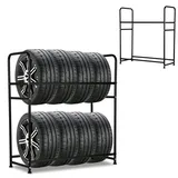 Ollewiellan 1x Reifenregal für 8 Reifen, 107 x 46 x 117cm Reifenständer Ladekapazität 180kg 2 Schichtenn Höhenverstellung, Lagerregale mit Reifenschutzhülle für Garage Keller Werkstatt