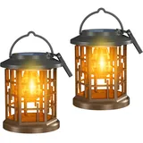 2 Stück Solarlampen für Außen Hängend, Solar Laterne für Draußen, Vintage Solar Laternen, Große Solarlampen Garten, Solarlaterne Weihnachtsbeleuchtung für Terrasse Balkon Pavillon Deko