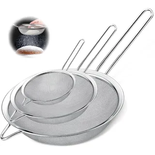 Mauepersu 3 Stück 7/12/18cm Köper Küchensieb Set,Küchensiebe aus 304 Edelstahl,Feinmaschiges Sieb Set,Haushaltssieb für Backen,Kochen,Mehl,Eiweißtrennung,Saft usw die Küche