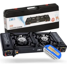 ZMC Doppel Kartuschenkocher 2 flammig Outdoor Campingkocher Herd 2in1 DOPPEL 2Fach Gasherd Ofen Kochfeld ohne Gaskartuschen