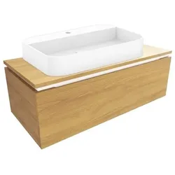 SAT Feel Badezimmerschrank mit Waschbecken und Abdeckplatte 100x30x46 cm Honigeiche Schachmatt SATFEEL100DMDU