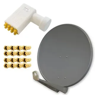 PremiumX DELUXE80 Aluminium 80cm Digital SAT Schüssel Spiegel in Anthrazit für HDTV HD+ 3D + LNB Octo 0,1 dB WE PXO-08 zum Direktanschluss von 8 Tei
