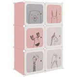 Tidyard Kinderschrank Modular Würfelregal mit 6 Würfeln Rosa PP Würfel-Regalsystem Kinderregal Kunststoffschrank Würfel-Schrank 74 x 36,5 x 108 cm (L x B x H),PP (Polypropylen), Stahl,Rosa