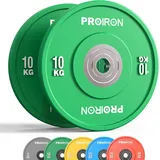 PROIRON Hantelscheiben, Olympic Bumper Plates 50mm, 5-25kg, Hartgummi, Hanteln Gewichtsscheiben nach IWF Standard