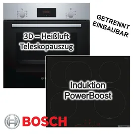 Bosch Herdset Backofen Teleskopauszug 3D-Heißluft + Induktionskochfeld Booster autark 60 cm
