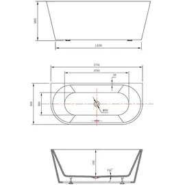 a&n&a aQualine TAJO freistehende Badewanne 170 x 80 cm (Acryl, 70 cm hoch)